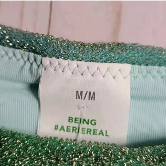 Aerie sparkle straight scoop Bikini Top & Bottom Swimsuit Blue Green Medium NWOT - Picture 4 of 6